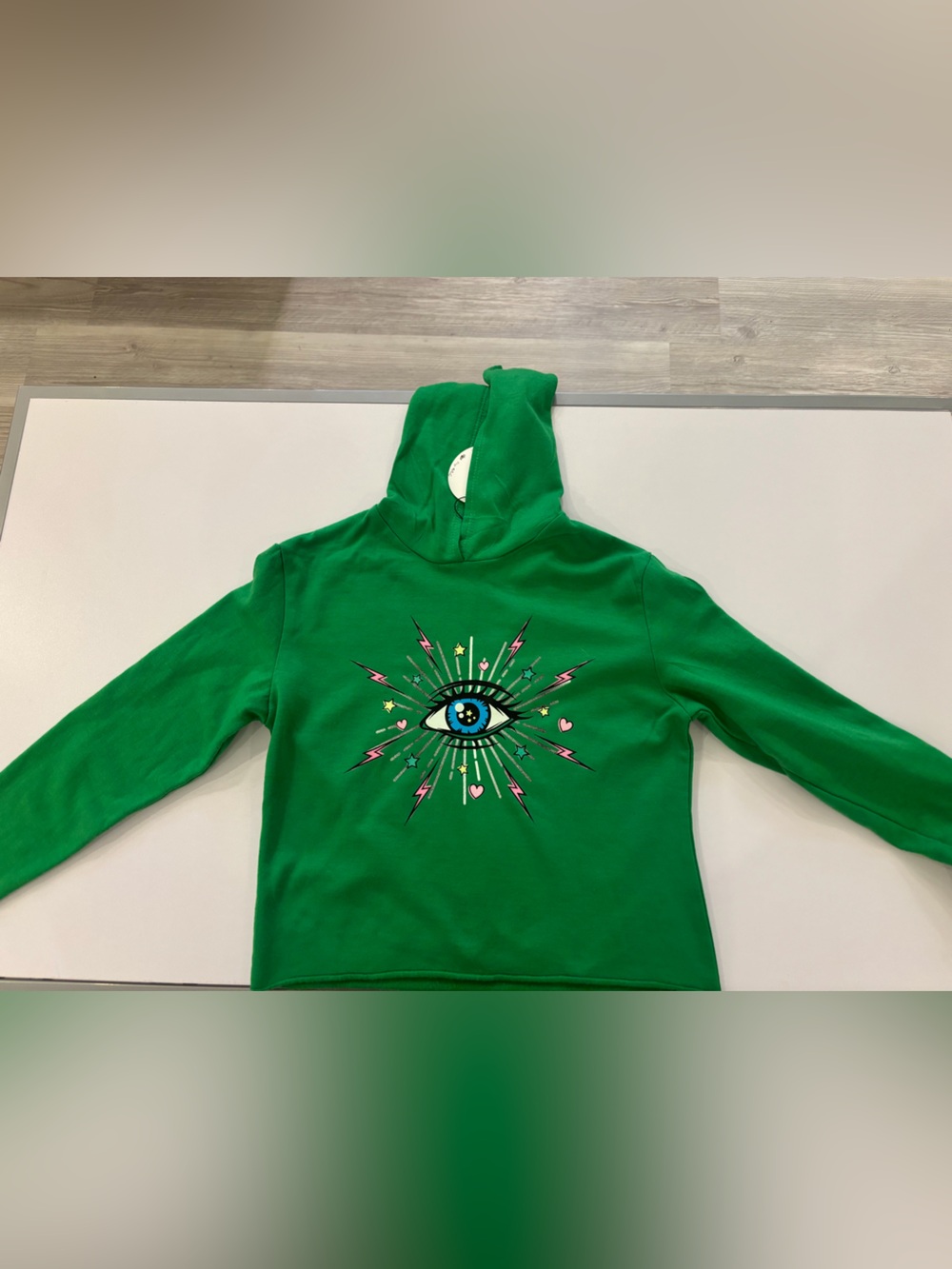 Kids Green Hoodie with Eye Graphic Print